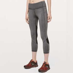 Lululemon Pace Rival Crop 19” Heathered Black Slate Mesh Run Leggings Size 2